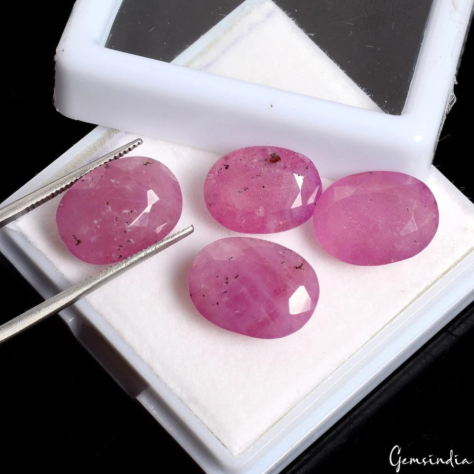 Certified 30.25 Ct/4 Pcs Natural Pink Red Ruby Oval Faceted Gems Lot For Jewelry