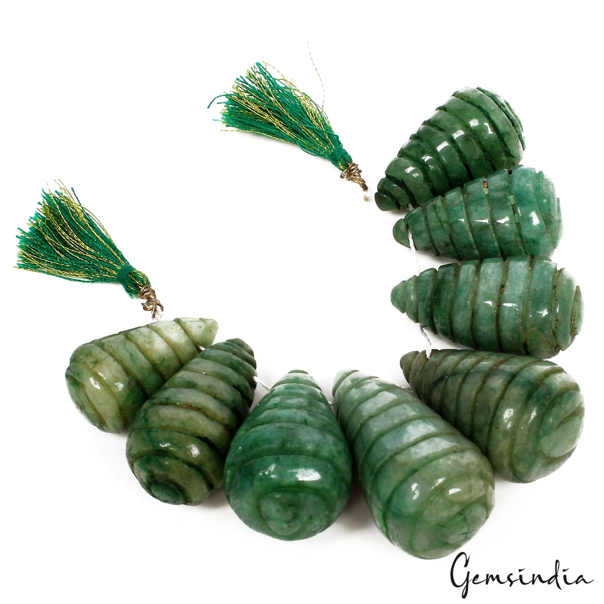 Natural Brazilian Emerald Drilled Teardrop Briolette Beads 360 Cts/ 8Pcs 25-35mm