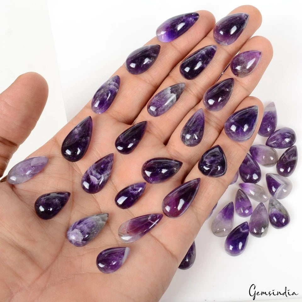 Amethyst Lot, Cabochon, Untreated, Purple — 43 Pieces, 14mm to 22mm, 350 Ct, Madagascar