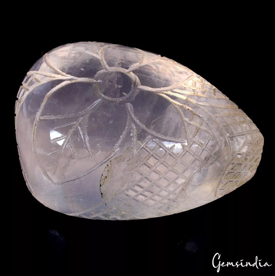 395 Cts Natural Untreated Pink Rose Quartz Pear Cut Hand Carved Huge Loose Gem