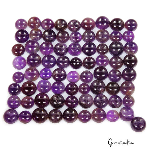 Amethyst Lot, Cabochon, Untreated, Purple — 76 Pieces, 8mm to 12mm, 320 Ct