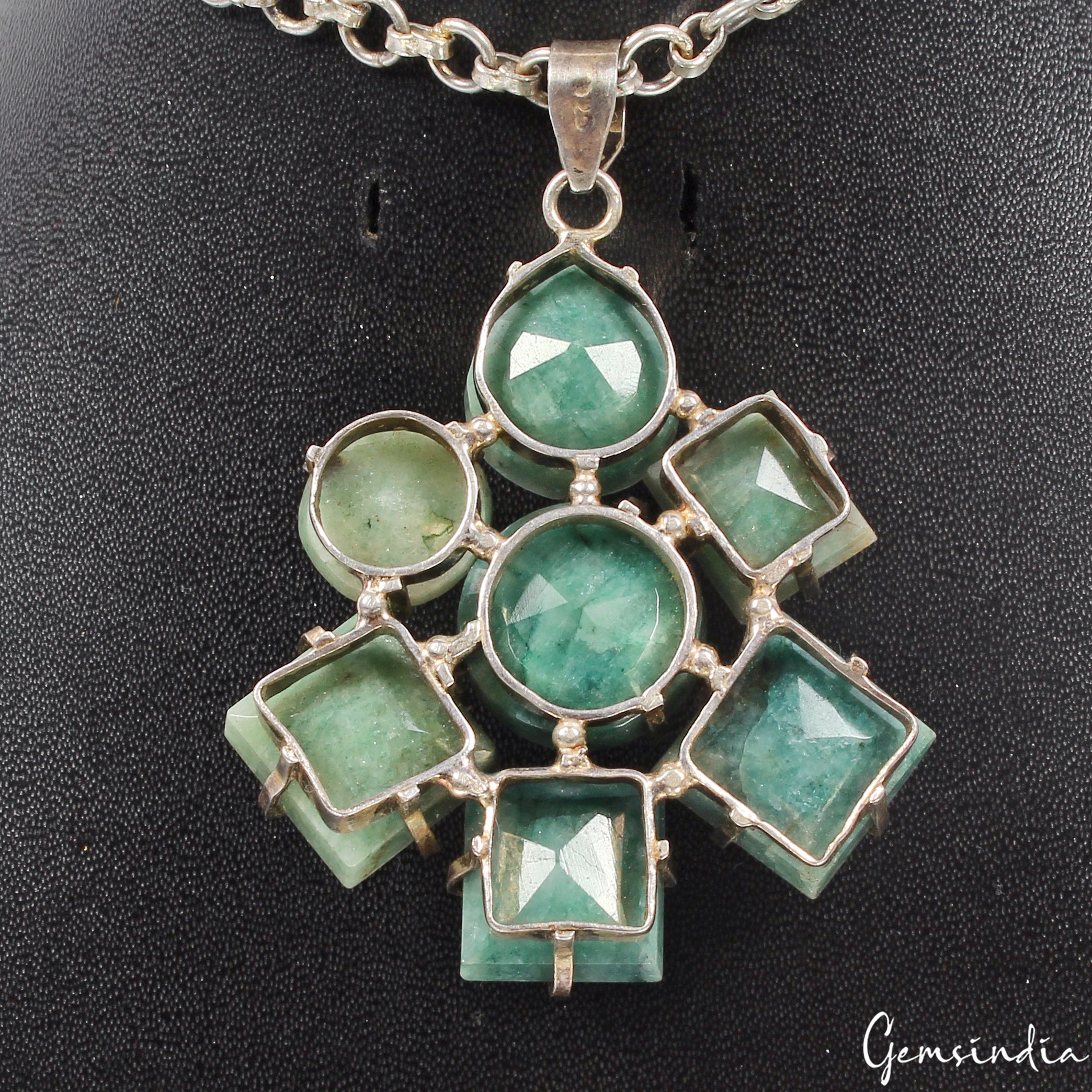 40.92 Certified Natural Green Emerald Handmade 925 Sterling Silver Huge Pendant