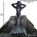 26 Inch Large Black Marble Mermaid Hand Carved Sitting Ocean Statue 14.8 kilo