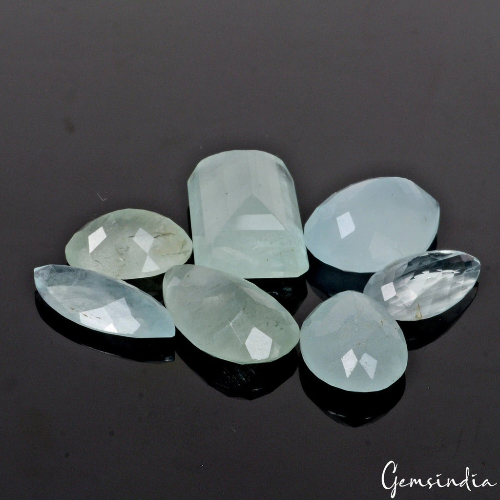56.20 Ct/7 Pc Natural Blue Green Aquamarine Mix Cut Loose Unheated Gemstones Lot