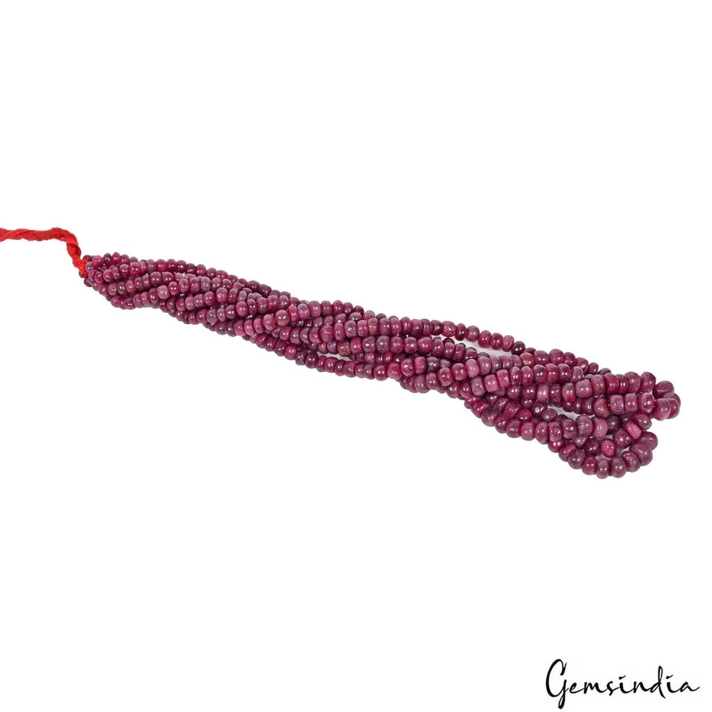 925 Cts/4 Strand Natural Red Ruby Gems Round Cab Drilled Beaded 19" Each Strand