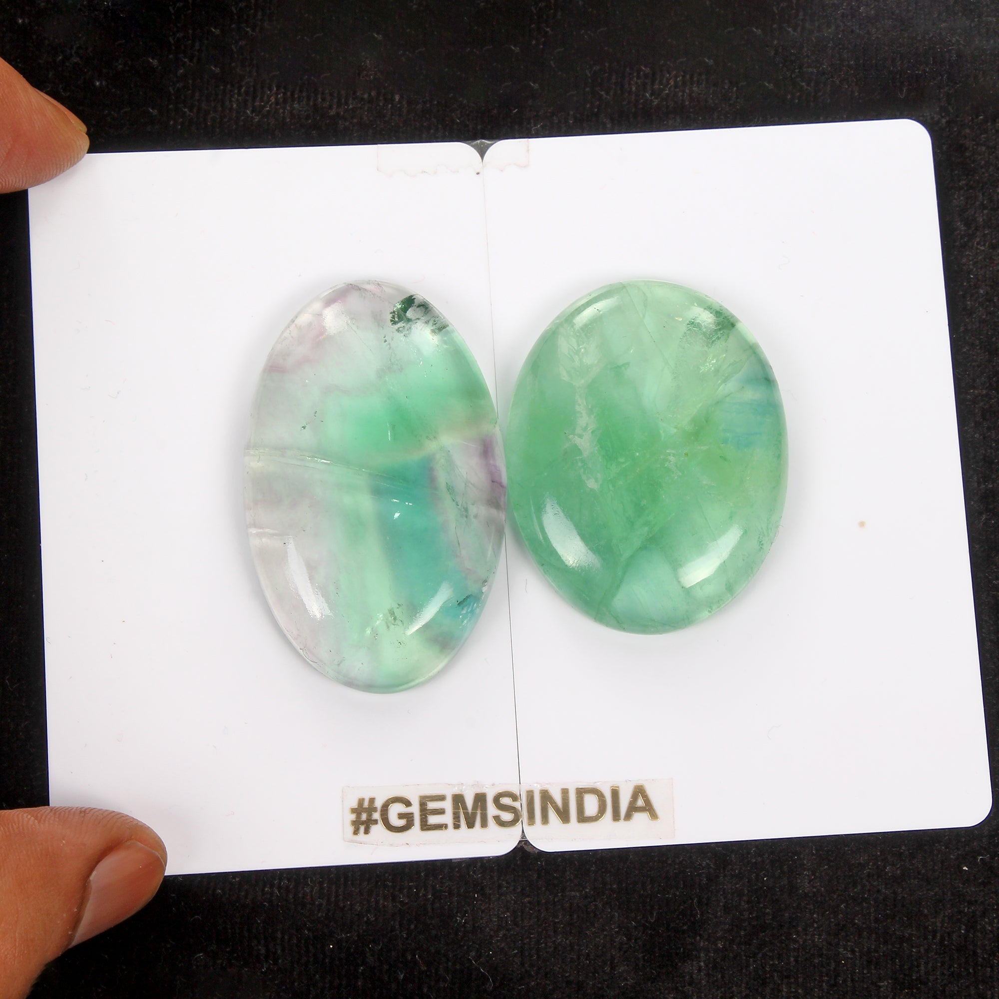 2 Pcs Natural Fluorite Oval Cabochon Loose Bi-color 41-48mm Gemstones ~ 267.80Ct