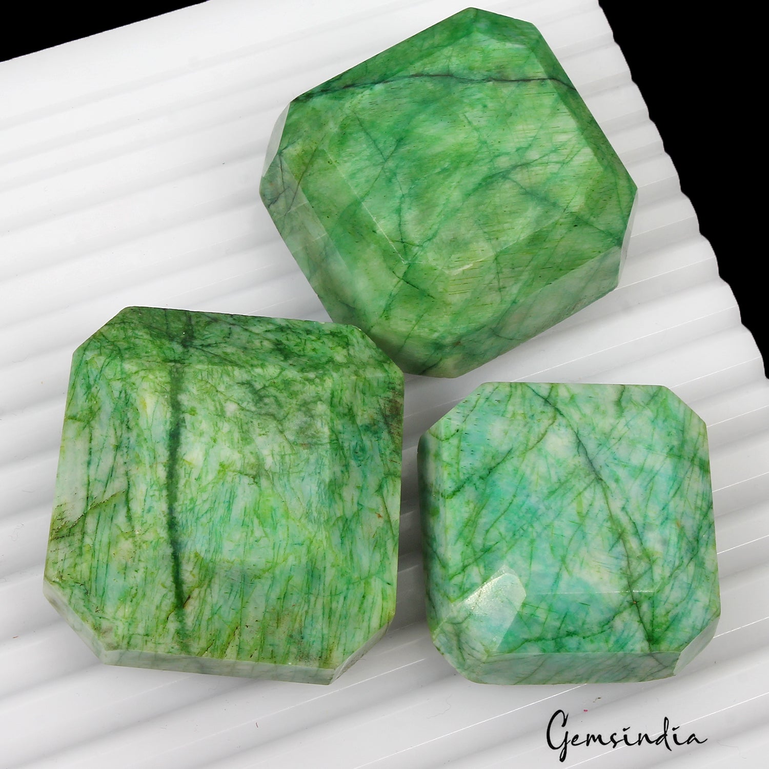 1040 Cts/3 Pcs Natural Untreated Green Emerald Octagon Cut Loose Wholesale Gems