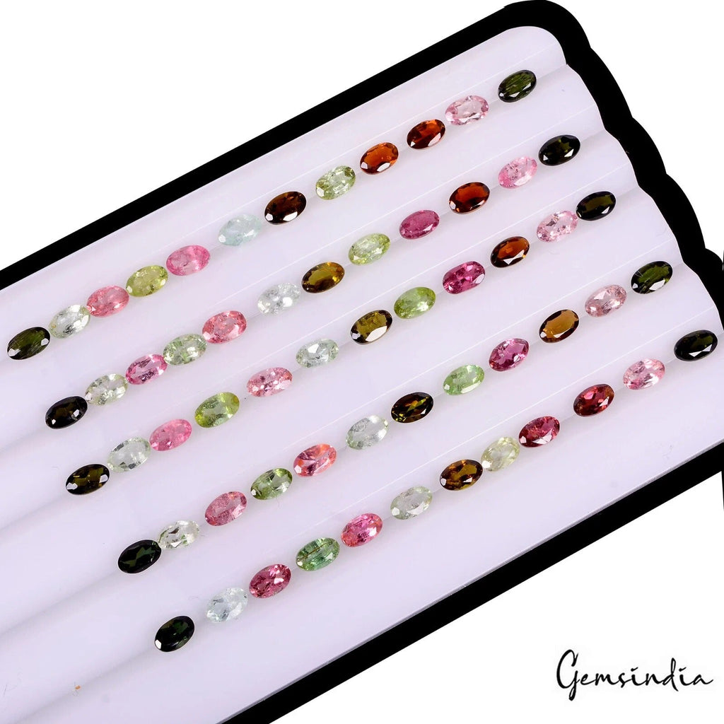 Certified 14.40 Ct/60Pcs Natural Multi Color Tourmaline Oval Calibrated Gems Lot