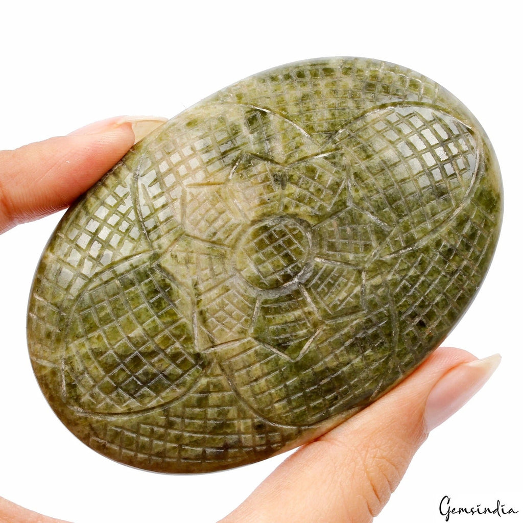 640 Cts Natural Untreated Green Vessonite Oval Carving Earth Mined Huge Gemstone