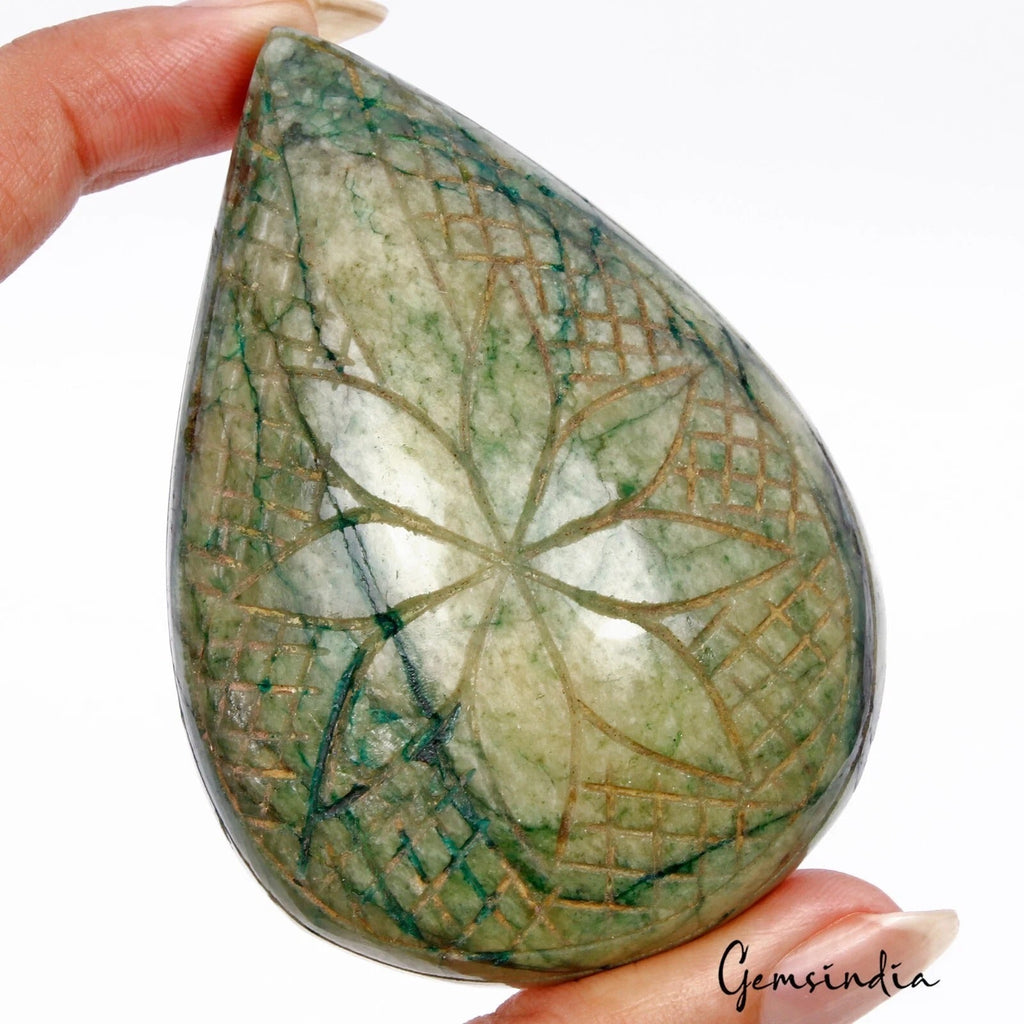 Museum Use Emerald Pear Carving 620 Ct Green Brazilian Earth Mined Loose Gems