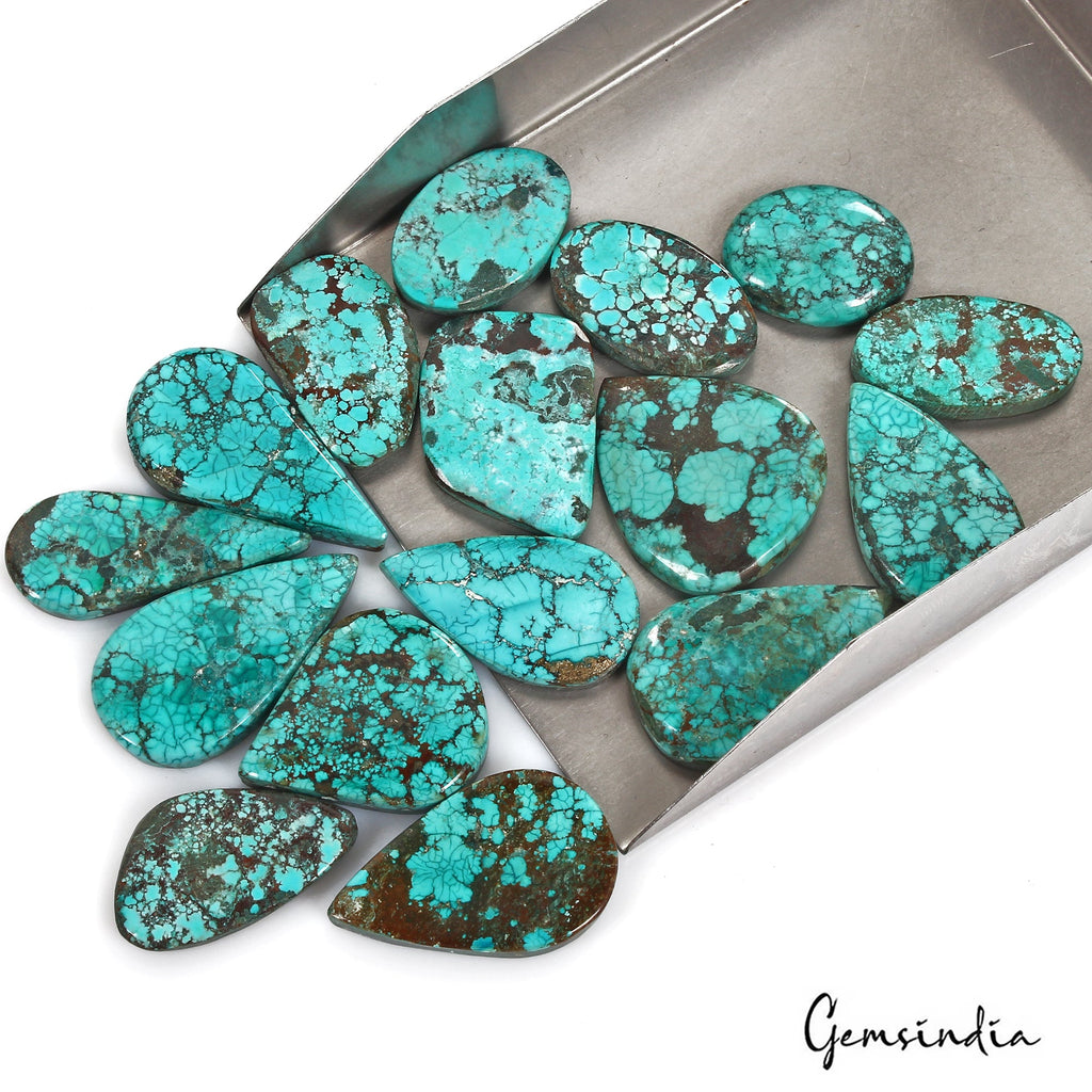 490 Cts/16 Pcs Natural Green Arizona USA Spiderweb Turquoise Pear Cab Loose Gems
