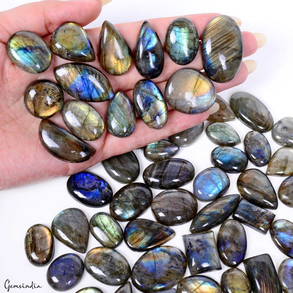 1600 Cts/62 Pcs Natural Multi Color Shine Labradorite Mix Cab Wholesale Gems Lot