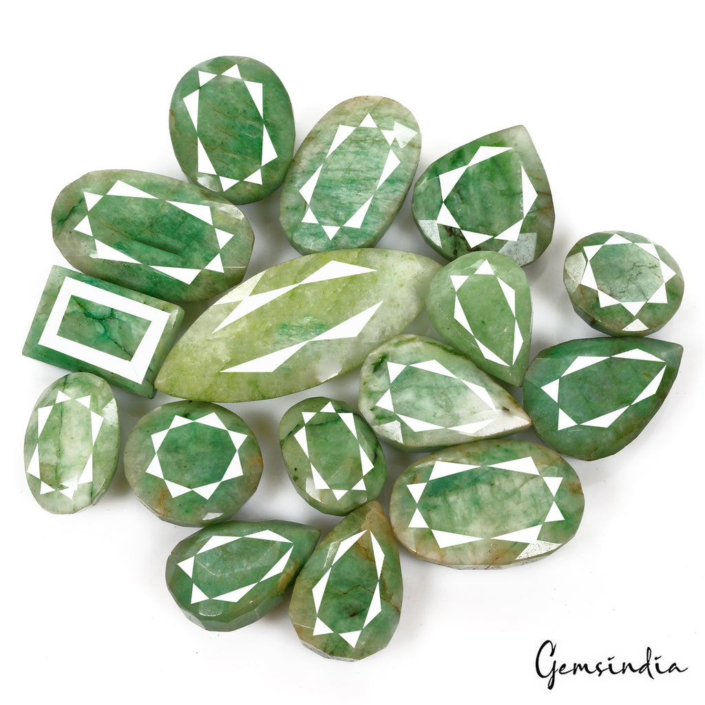 Emerald Lot, Loose Gemstone, Mix Assorted Faceted Cut, Green — 16 Pieces, 25mm to 65mm, 1420 Ct, Brazil