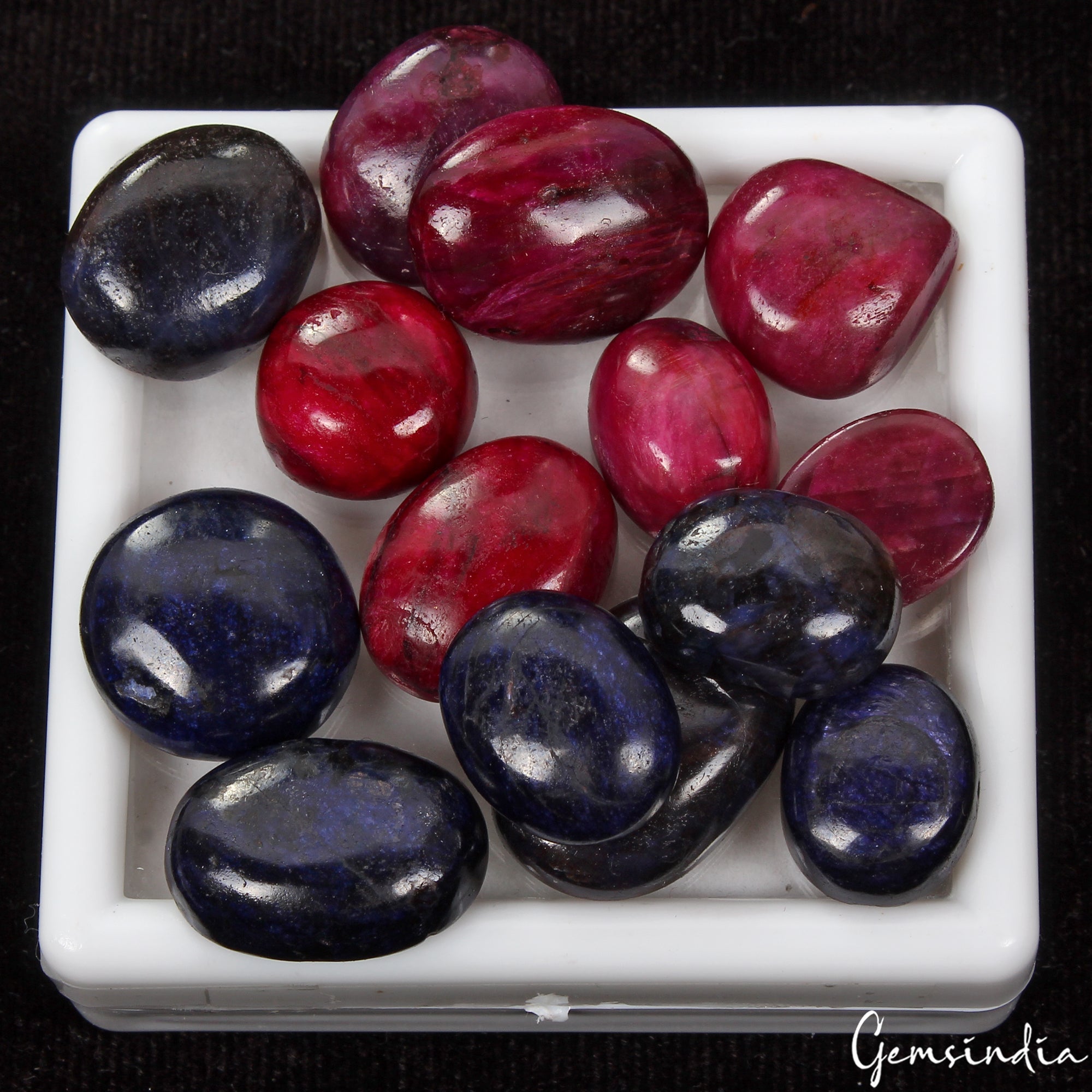 14 Pcs Natural Ruby Sapphire Mix Cabochon Loose 14-22mm Gemstones Lot ~ 280 Cts