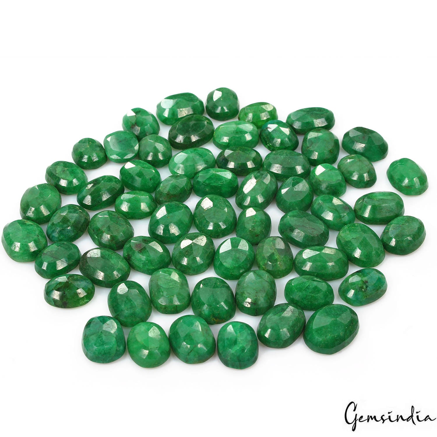 Emerald Lot, Loose Gemstone, Color Enhanced, Green — 58 Pieces, 15mm to 20mm, 800 Ct, Brazil