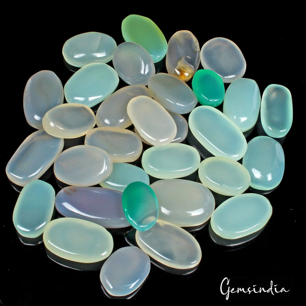 520 Cts/31 Pcs Natural Untreated Aqua Green Blue Onyx Oval Cab Loose Gems Lot