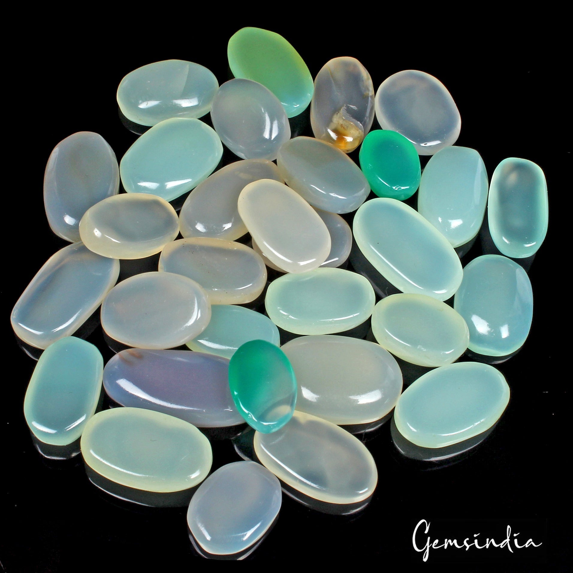 520 Cts/31 Pcs Natural Untreated Aqua Green Blue Onyx Oval Cab Loose Gems Lot