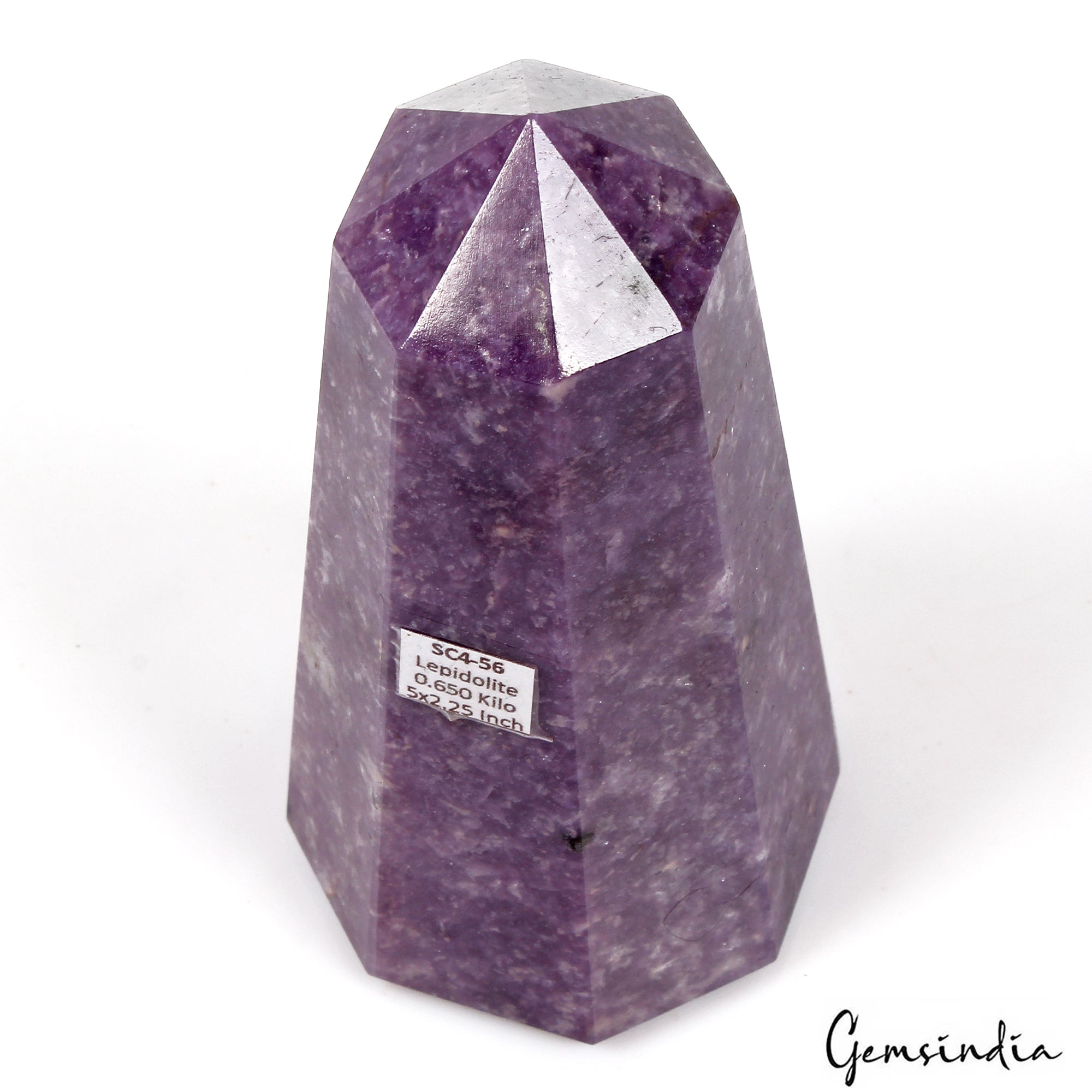 650 Gram Natural Untreated Purple Lepidolite Obelisk Crystal Wand Point Tower 5"