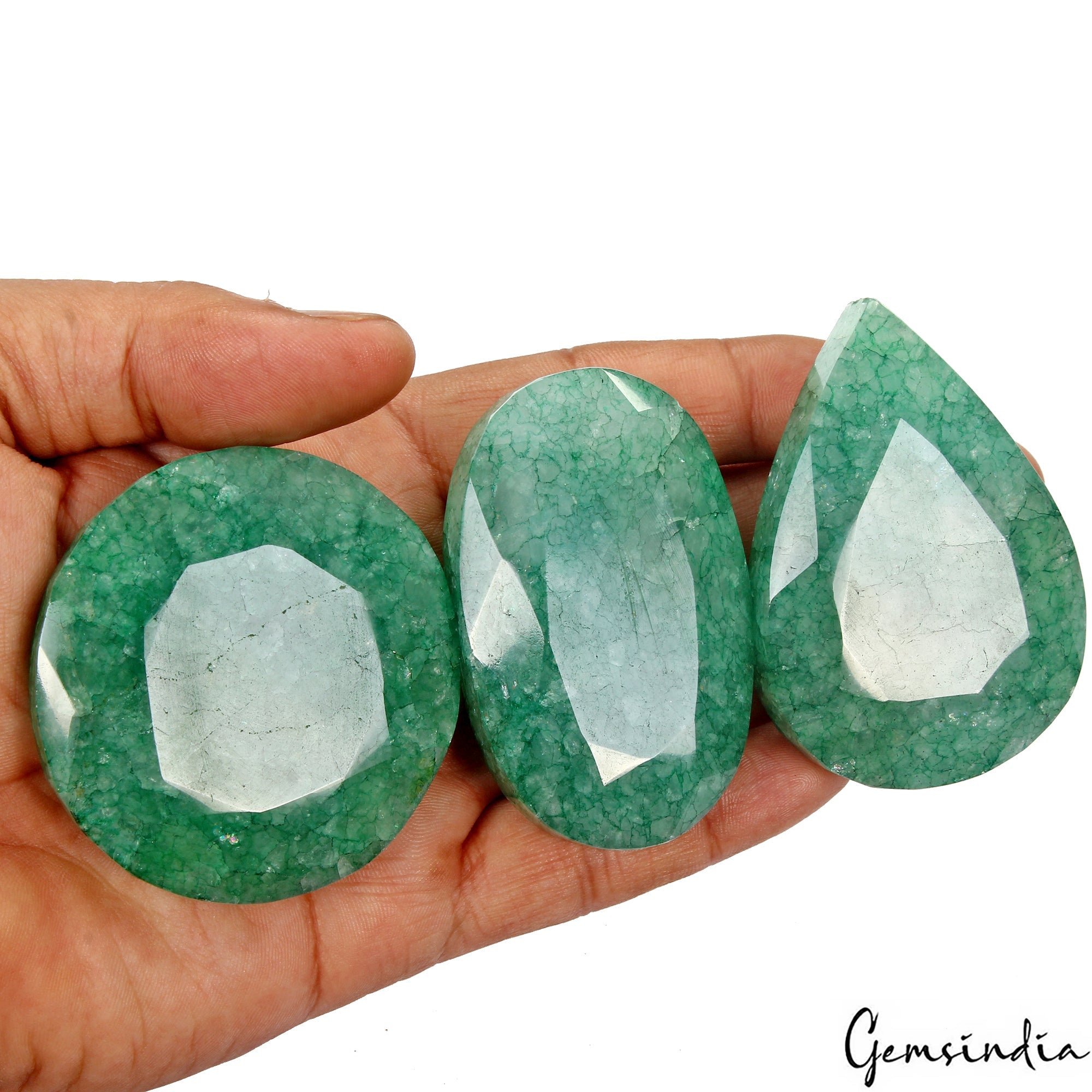 1420 Cts Natural Green Emerald Mix Cut Loose 58-67mm Huge Gemstones Lot ~ 3 Pcs