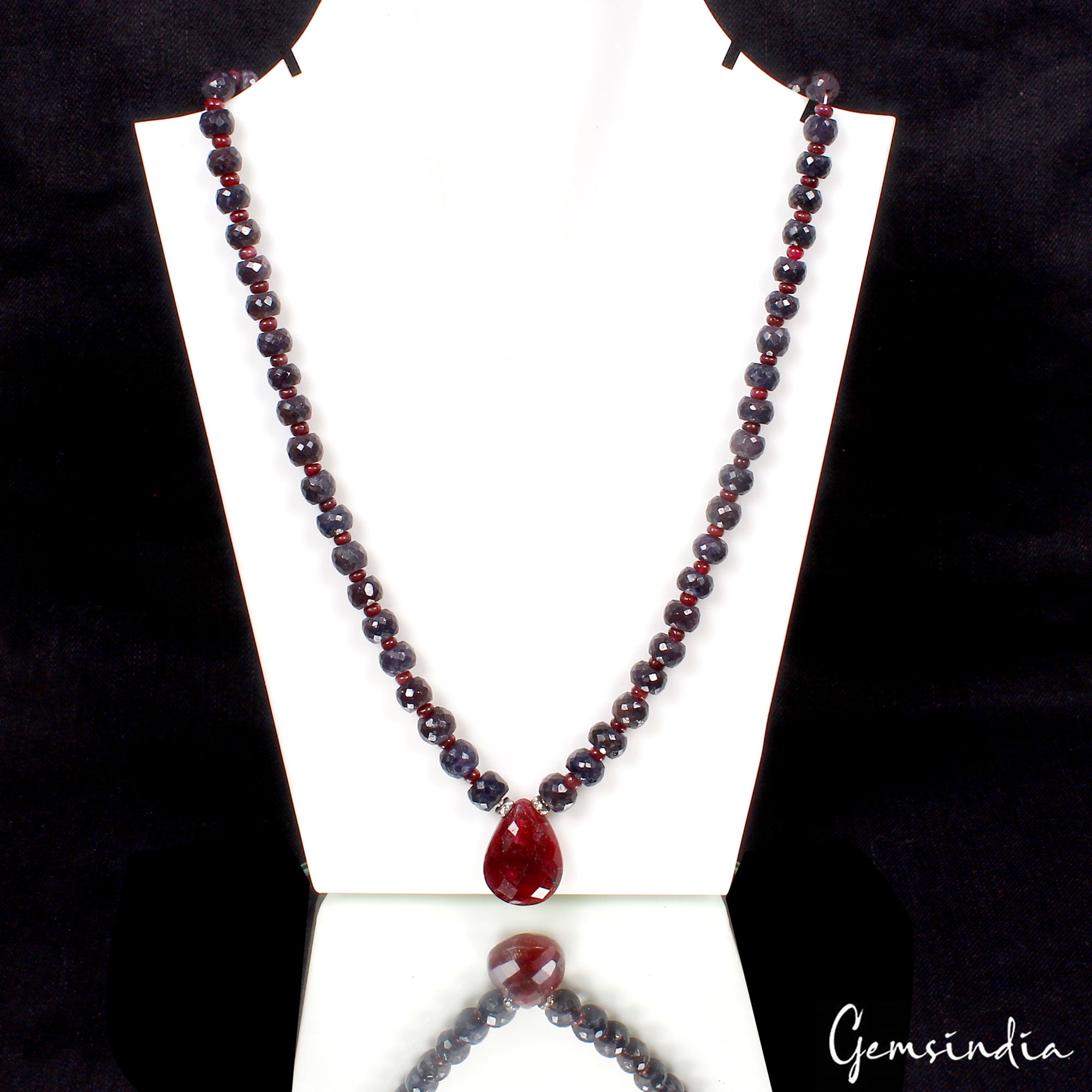 22" Natural Ruby & Sapphire Gemstone Handmade Pendant Necklace for Women 445 Ct