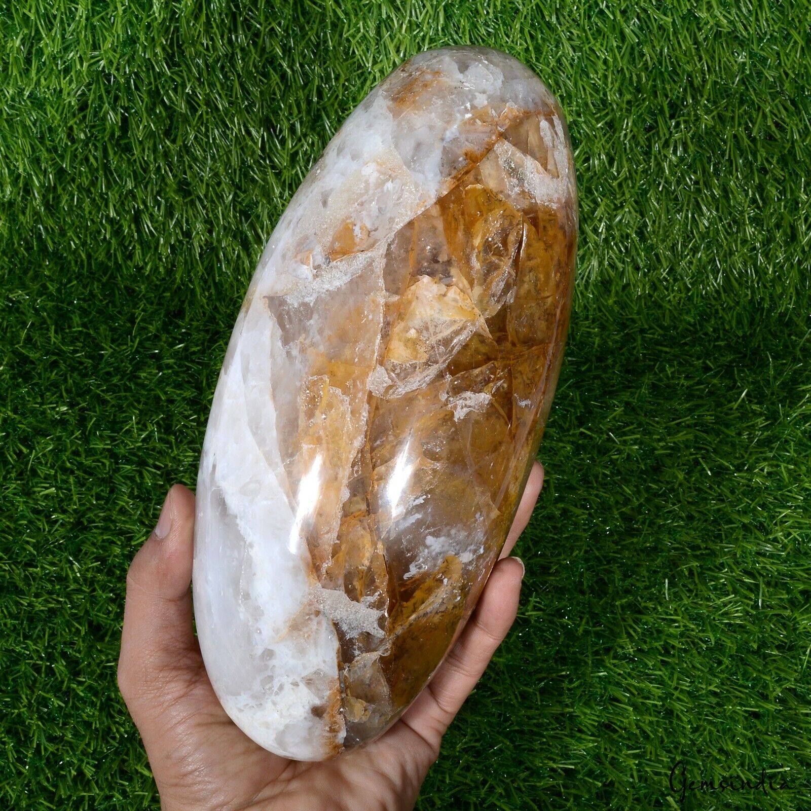 9.3" Golden White Quartz Healing Chakra Charged Metaphysical Oval Lingam 3.5 Kg