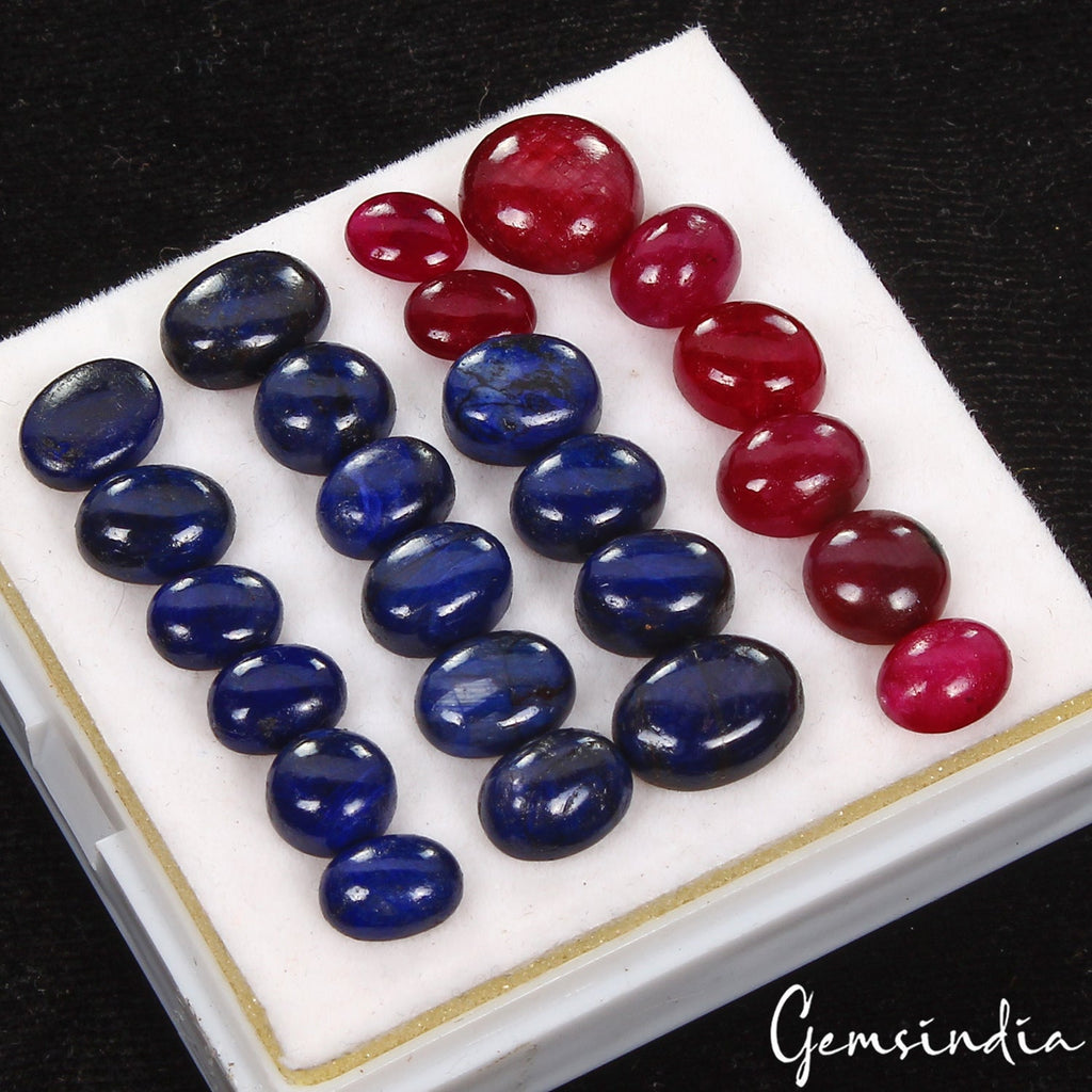 Certified 99.30 Cts Natural Sapphire Ruby Oval Cab 8mm-12mm Loose Gemstones Lot