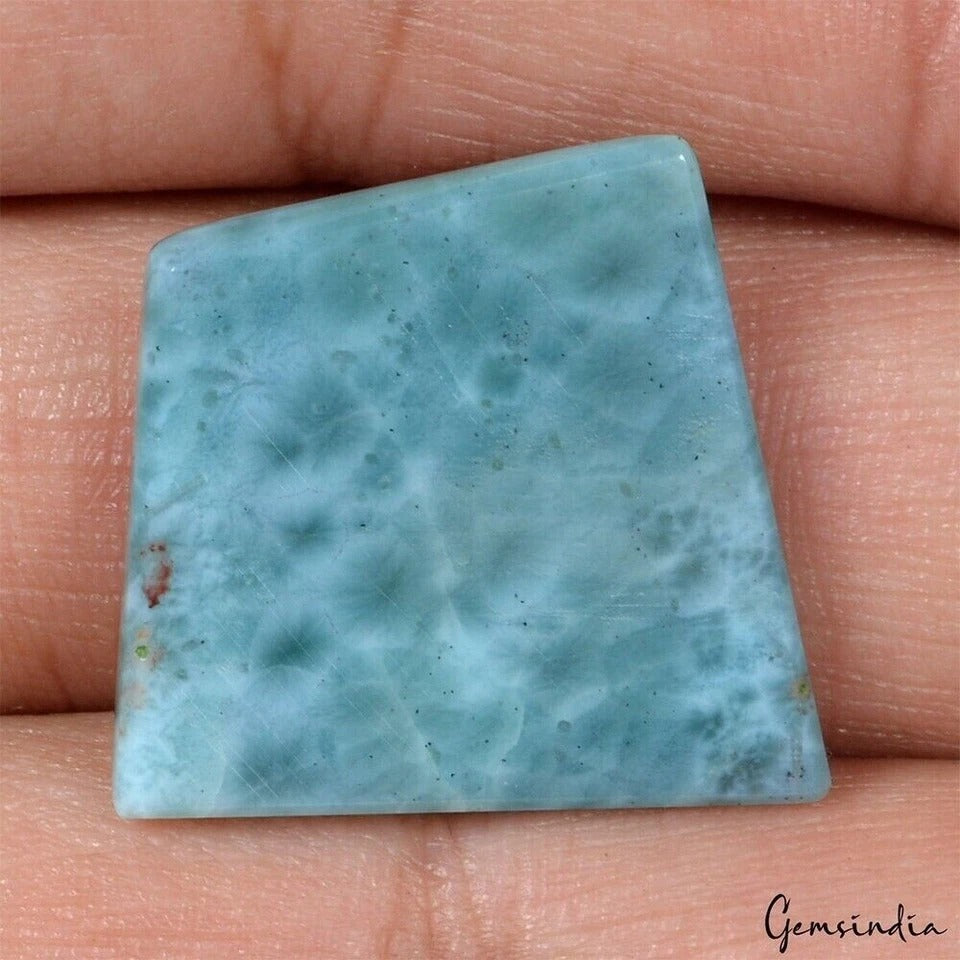 Handpainted Natural 27.50 Ct Blue Larimar Mecca Madina Art on Cushion Gemstone