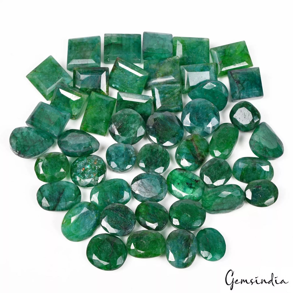 Emerald Lot, Loose Gemstone, Oval, Pear, Rectangular & Round Faceted Cut, Color Enhanced — 46 Pieces, 12mm to 18mm, 530 Ct, Brazil