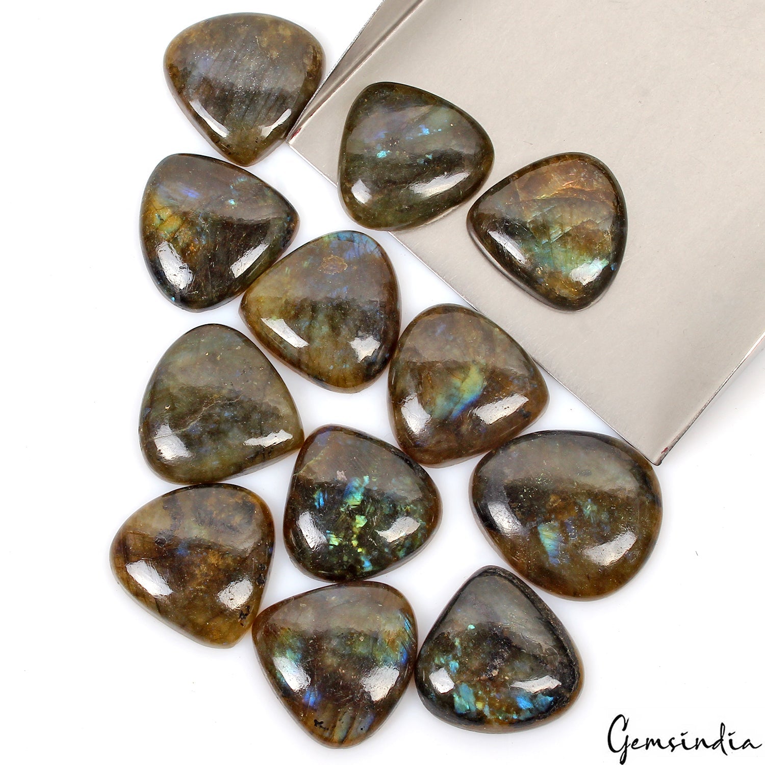 530 Ct Natural Labradorite Multi Flash Trillion Cab 28-33mn Loose Gemstones~12 P