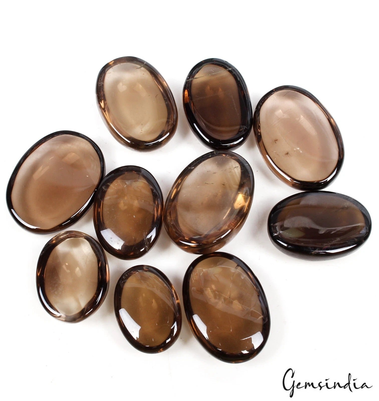 380 Cts/10 Pcs Natural Untreated Brown Smoky Quartz Oval Loose Gems For Jewelry