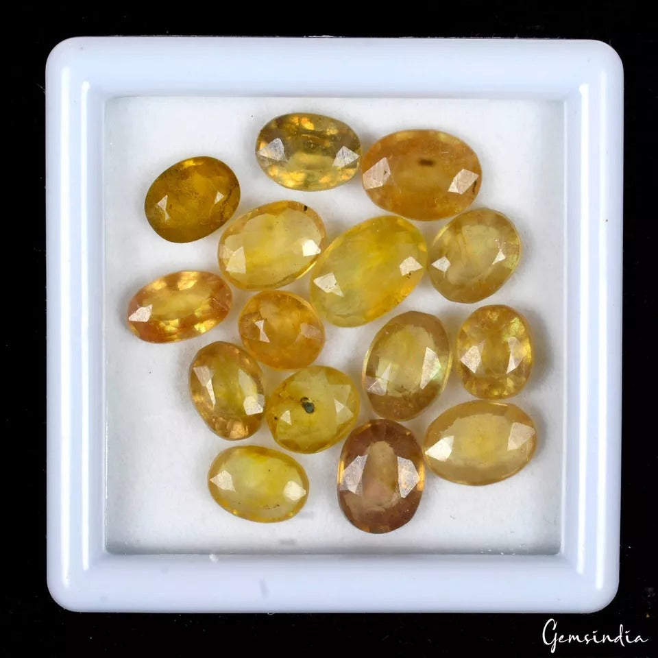 43.80 Cts/15 Pcs Natural Untreated Ceylon Yellow Sapphire Oval Gems For Jewelry