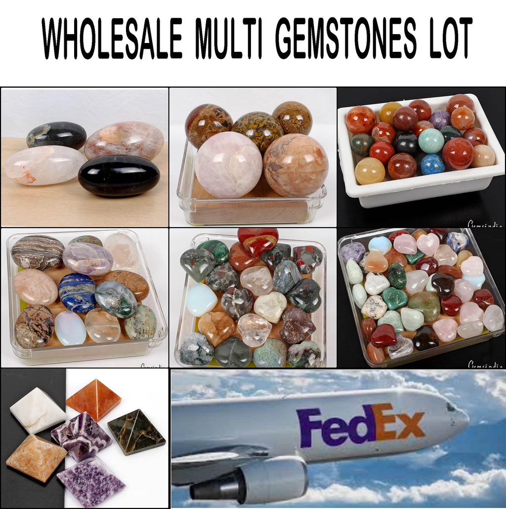 8 Kilo Mixed Gemstone Minerals Lot – Heart Sphere Egg Pyramid Palmstone 109 Pcs