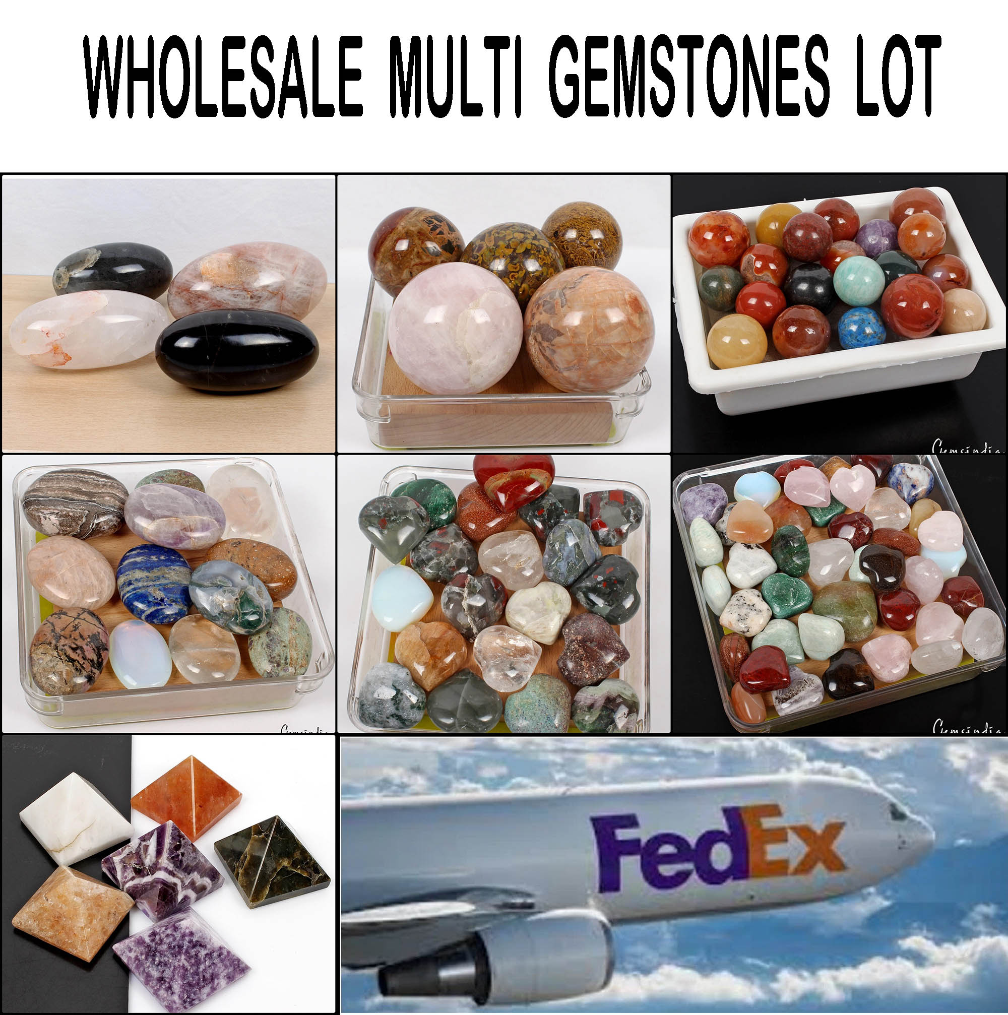 8 Kilo Mixed Gemstone Minerals Lot – Heart Sphere Egg Pyramid Palmstone 109 Pcs