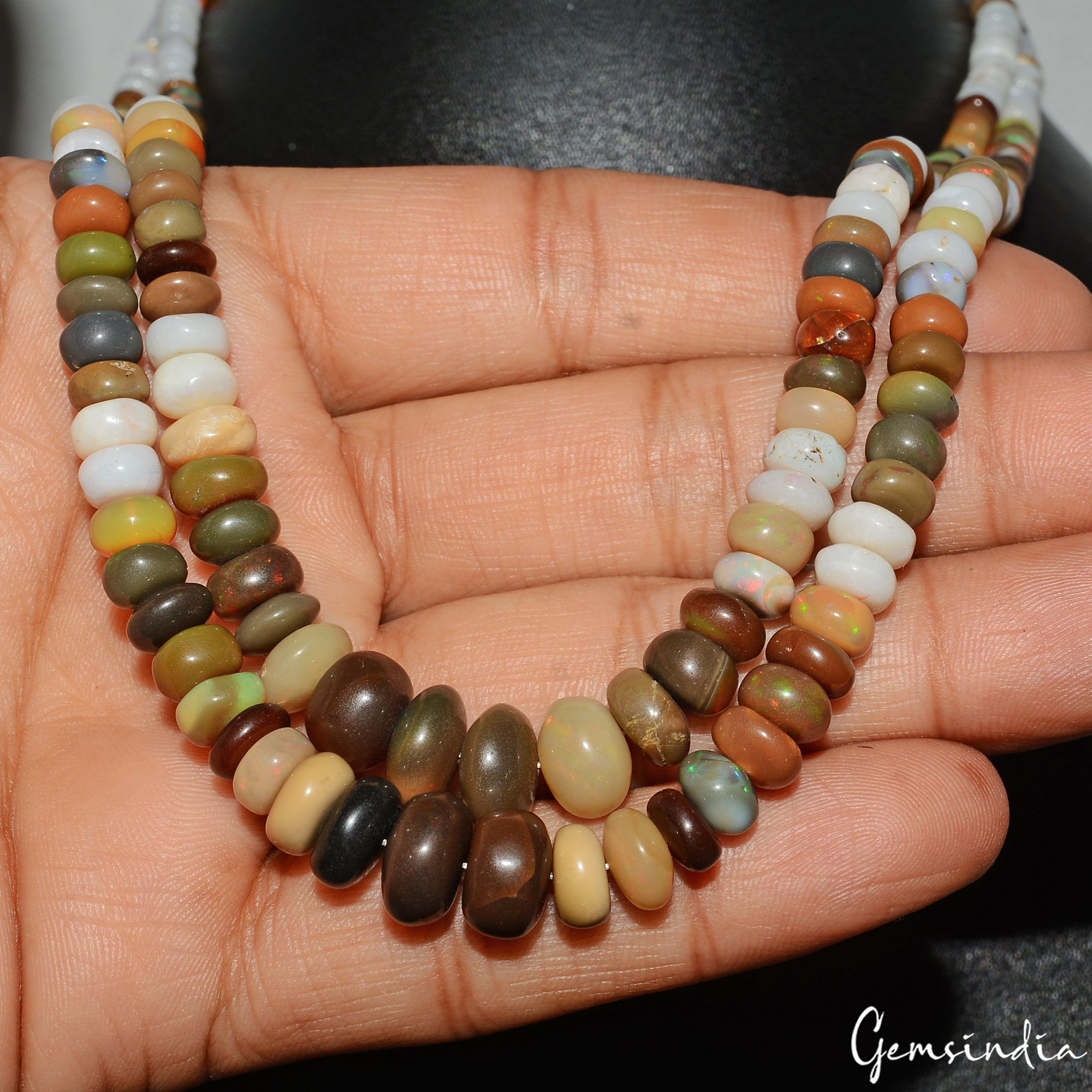 186.20 Ct Natural Multi Color Shine Oval Round Beaded Single Strand Necklace 19"