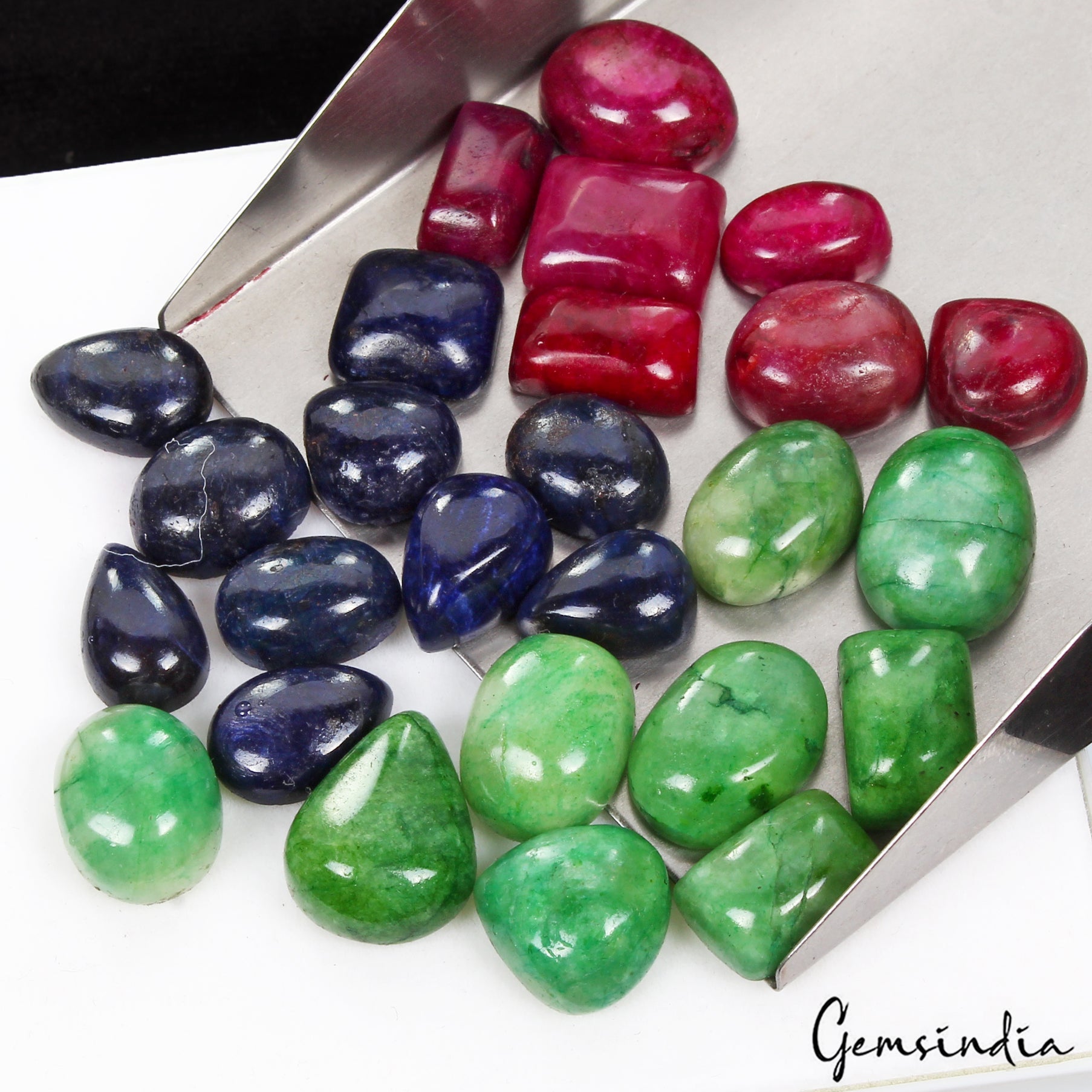 280Ct/26 Pc Natural Ruby Emerald Sapphire Mix Cabochon Loose Ring Size Gemstones