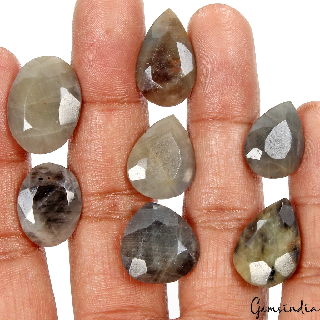 93.30 Ct/7 Pc Natural Untreated Gray Blue Sapphire Mix Cut 21-25mm Gemstones Lot