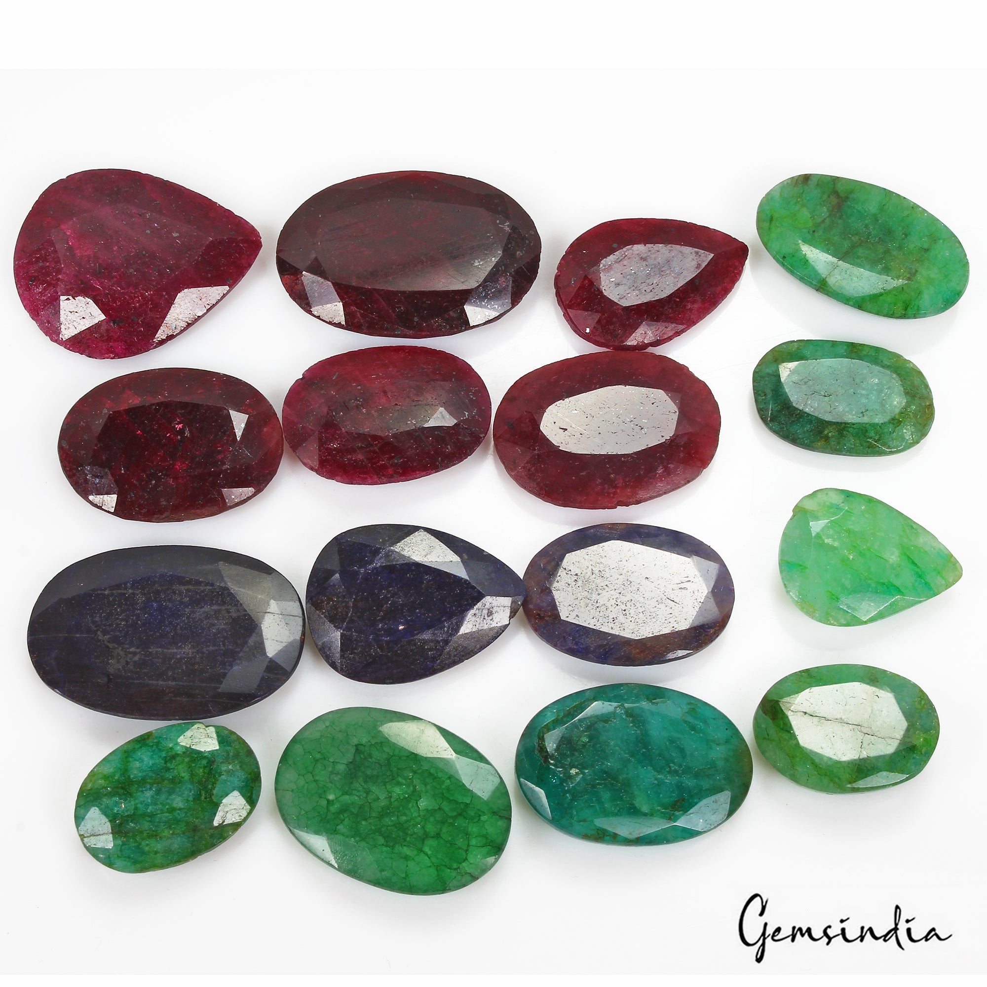 1020 Cts/16 Pcs Natural Multi Color Emerald Ruby Sapphire Mix Cut Loose Gems Lot