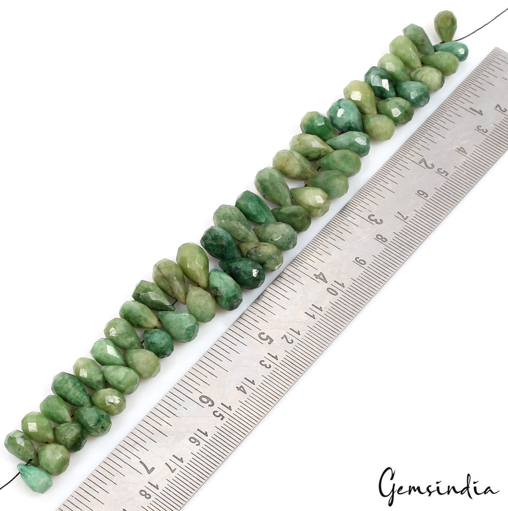 230 Cts/50 Pcs Natural Green Emerald Pear Checker Cut Loose Drill Briolette Gems