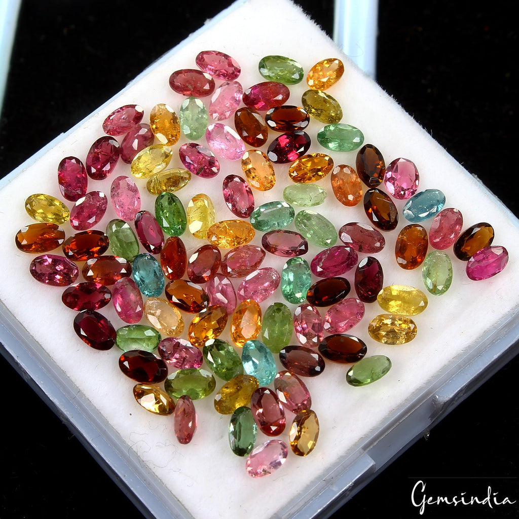 Certified Oval Cut 5x3mm Natural Unheated Multicolor Tourmaline Loose Gems 20 Ct