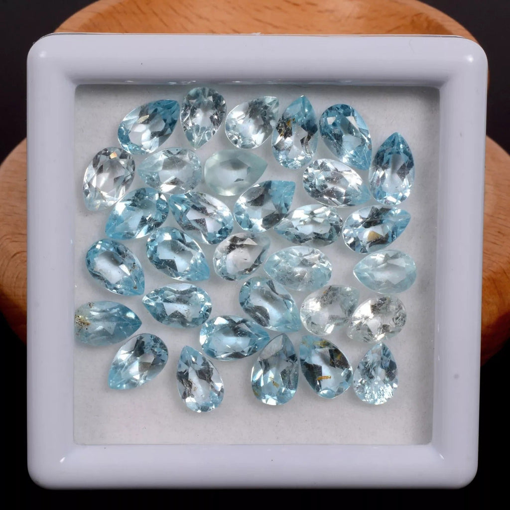 VVS 31 Pcs Natural Topaz Pear Cut Stunning Untreated Loose Gemstones Lot~7mm-8mm