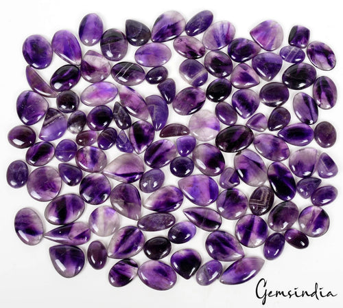 Amethyst Lot, Cabochon, Oval, Pear & Fancy Cabochon, Untreated — 100 Pieces, 18mm to 33mm, 2700 Ct