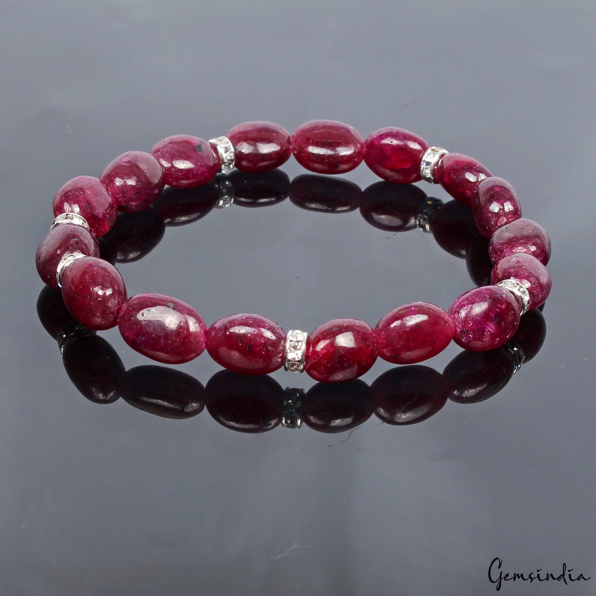 A++ Dark Red Ruby Smooth Oval Beaded Stretchable Bracelet Jewelry 6.5" For Women