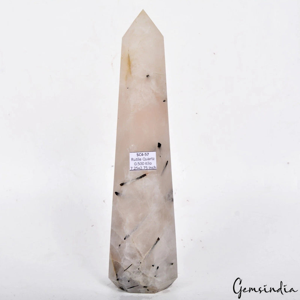 2500Ct Natural Untreated White Rutilated Quartz Obelisk Crystal Wand Point Tower