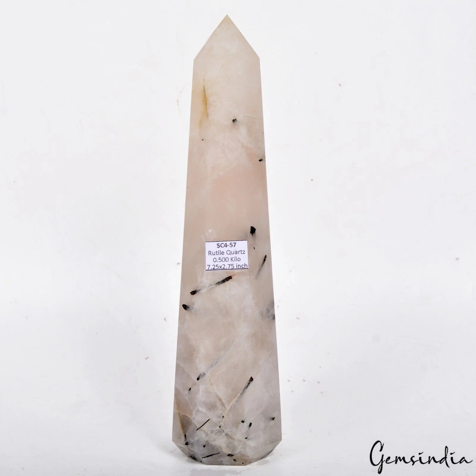 2500Ct Natural Untreated White Rutilated Quartz Obelisk Crystal Wand Point Tower