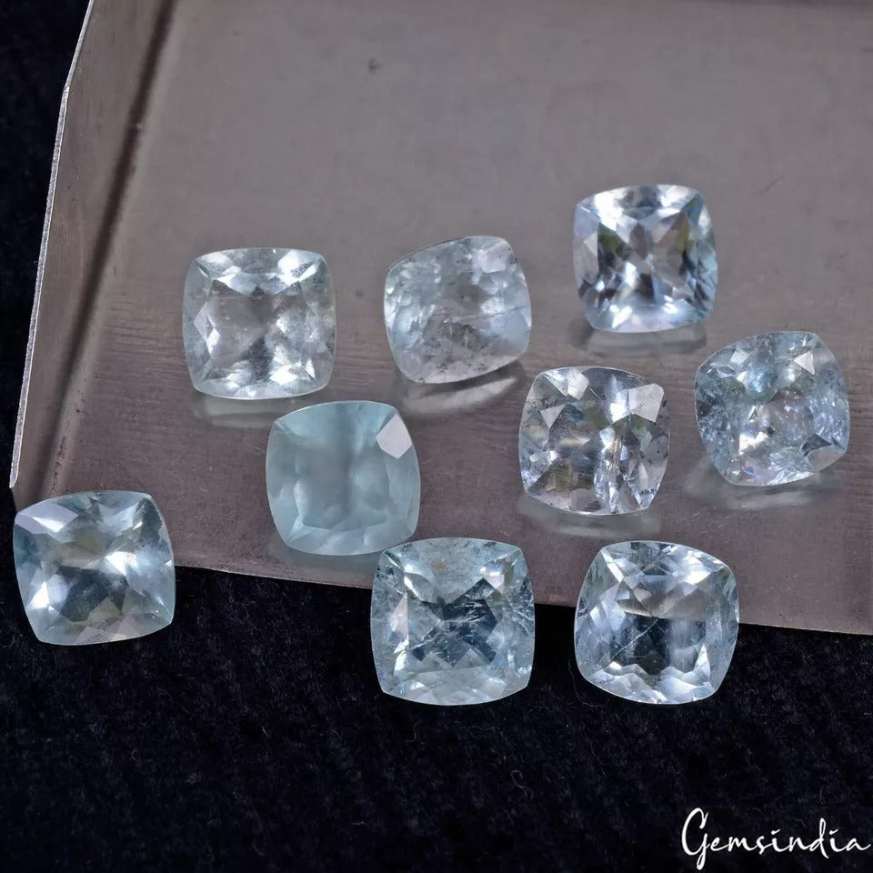 17.70 Ct/9 Pcs Natural Blue Aquamarine Cushion Cut 7-8mm Loose AAA Quality Gems