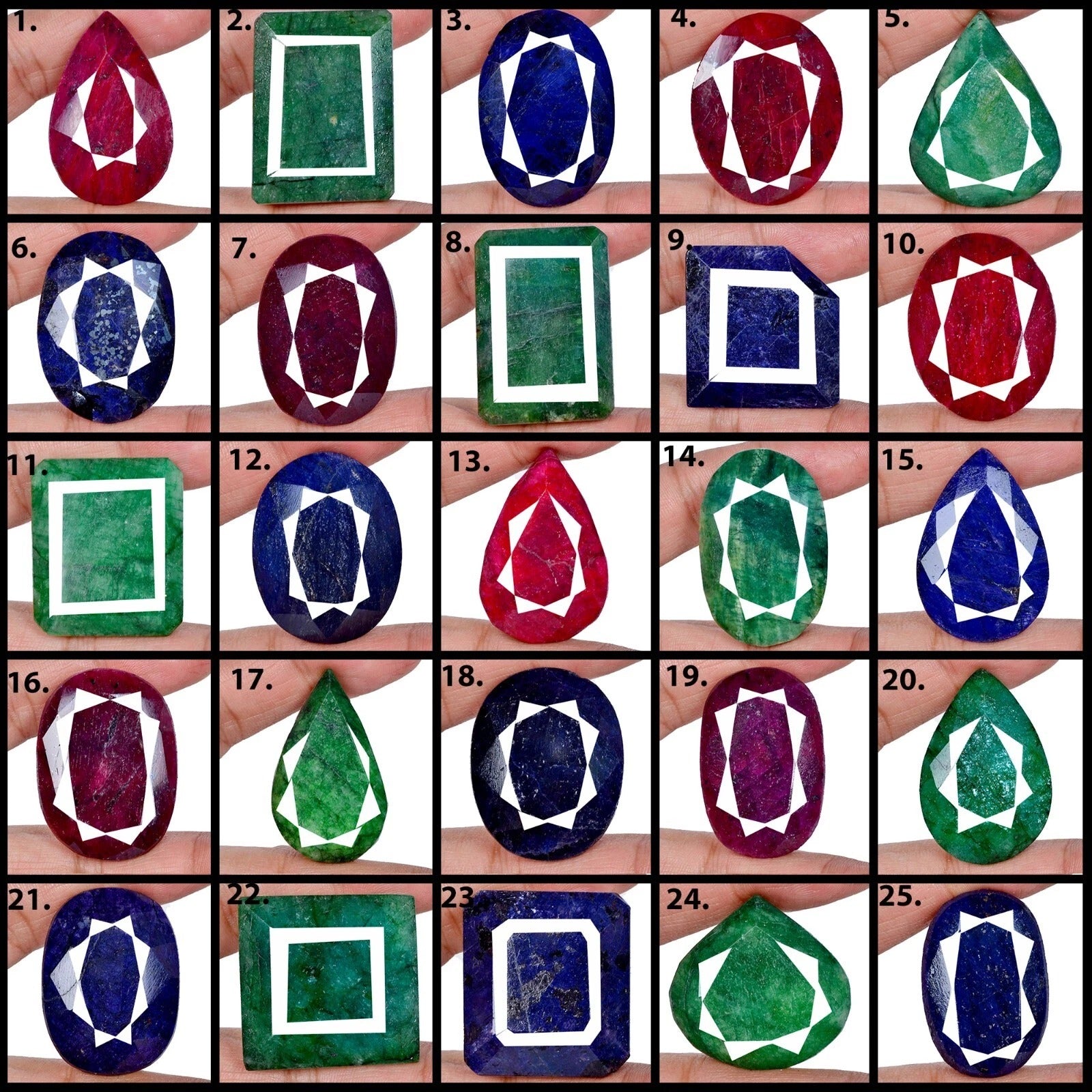 Natural 3860 Ct/25 Pcs Ruby Emerald & Sapphire Mix Shape Loose Gemstones 28-48mm