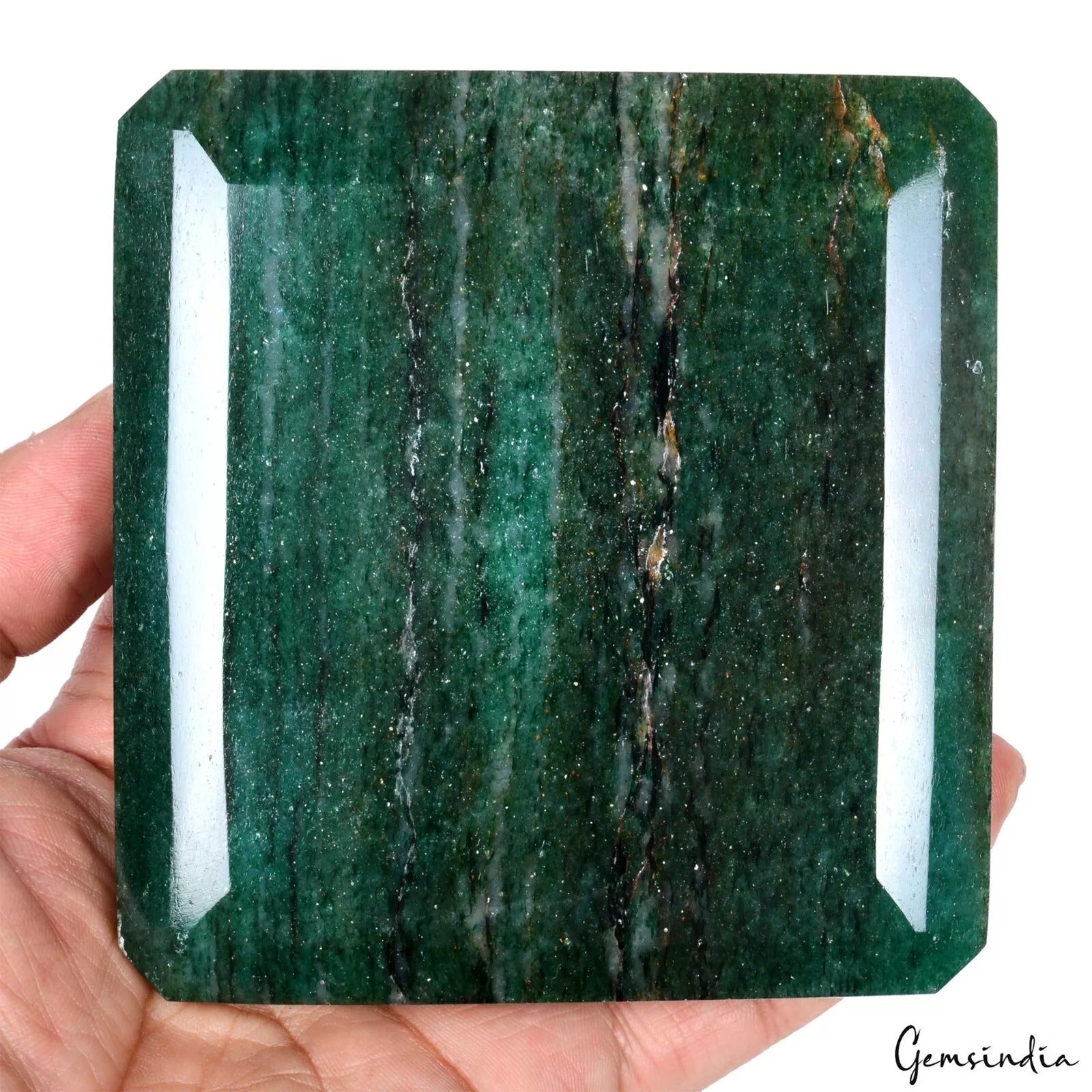 730Gram Natural Green Aventurine Octagon Cut Untreated Loose Gemstone 4*3.8*1.7"