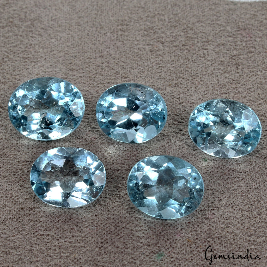 23.40Ct/5 Pcs Natural Sky Blue Topaz Brazil Oval Cut Certified 10-11mm Gemstones