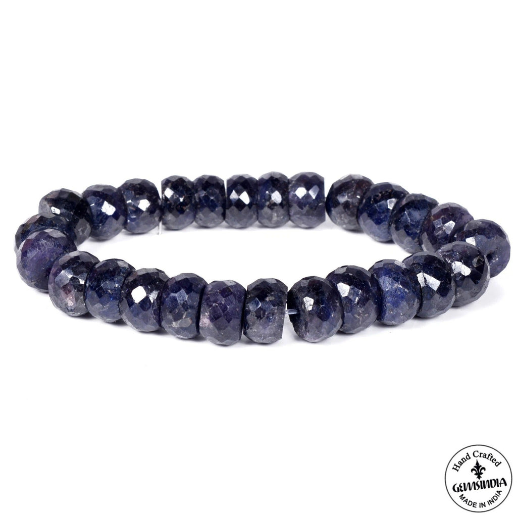 180 Cts Natural Dark Blue Sapphire Round Faceted Beaded Stretchable Bracelet 7"