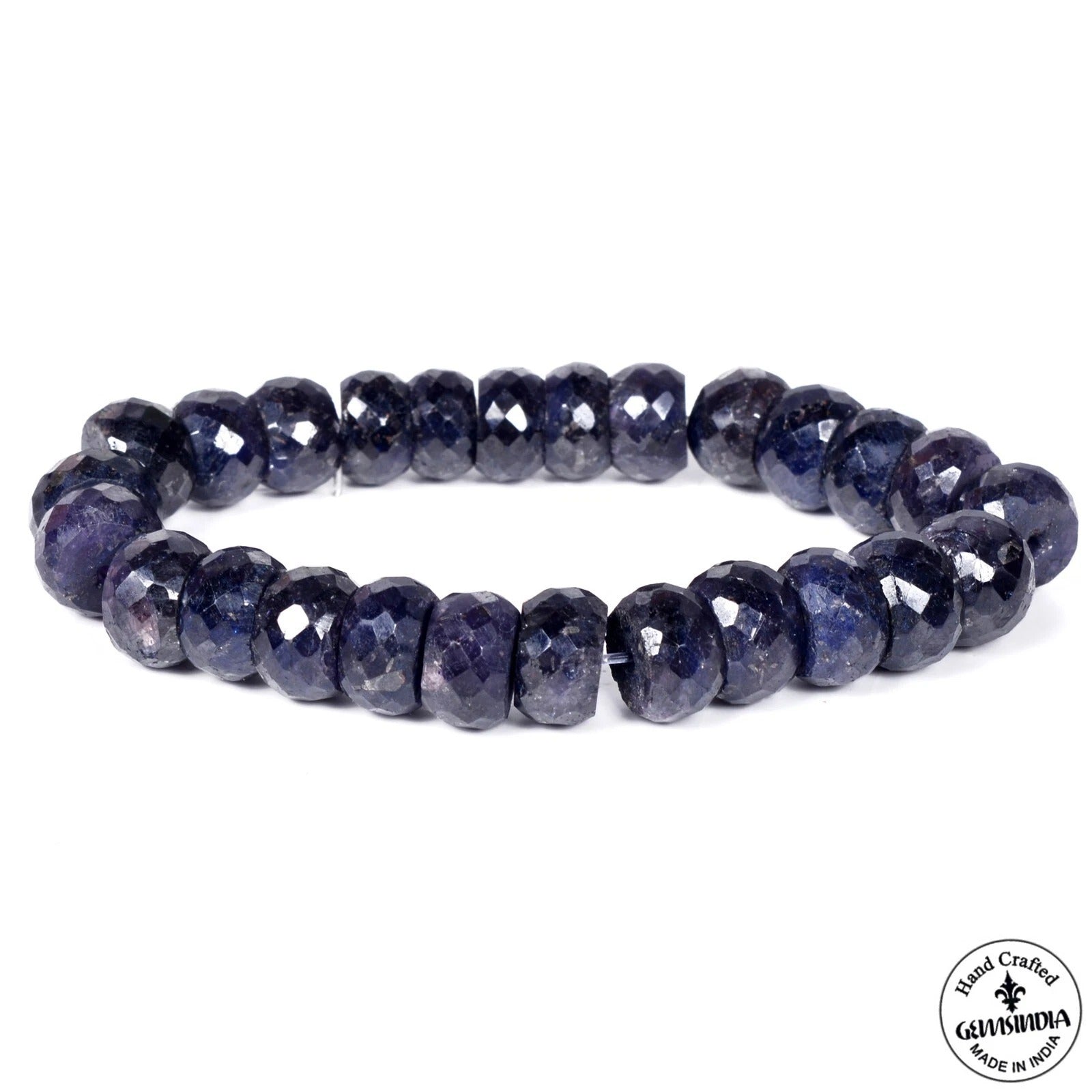 180 Cts Natural Dark Blue Sapphire Round Faceted Beaded Stretchable Bracelet 7"
